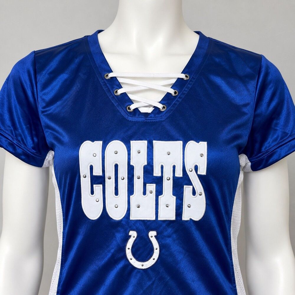 Indianapolis Colts Womens Small NFL Team Apparel Lace Up Jersey Shirt Blue